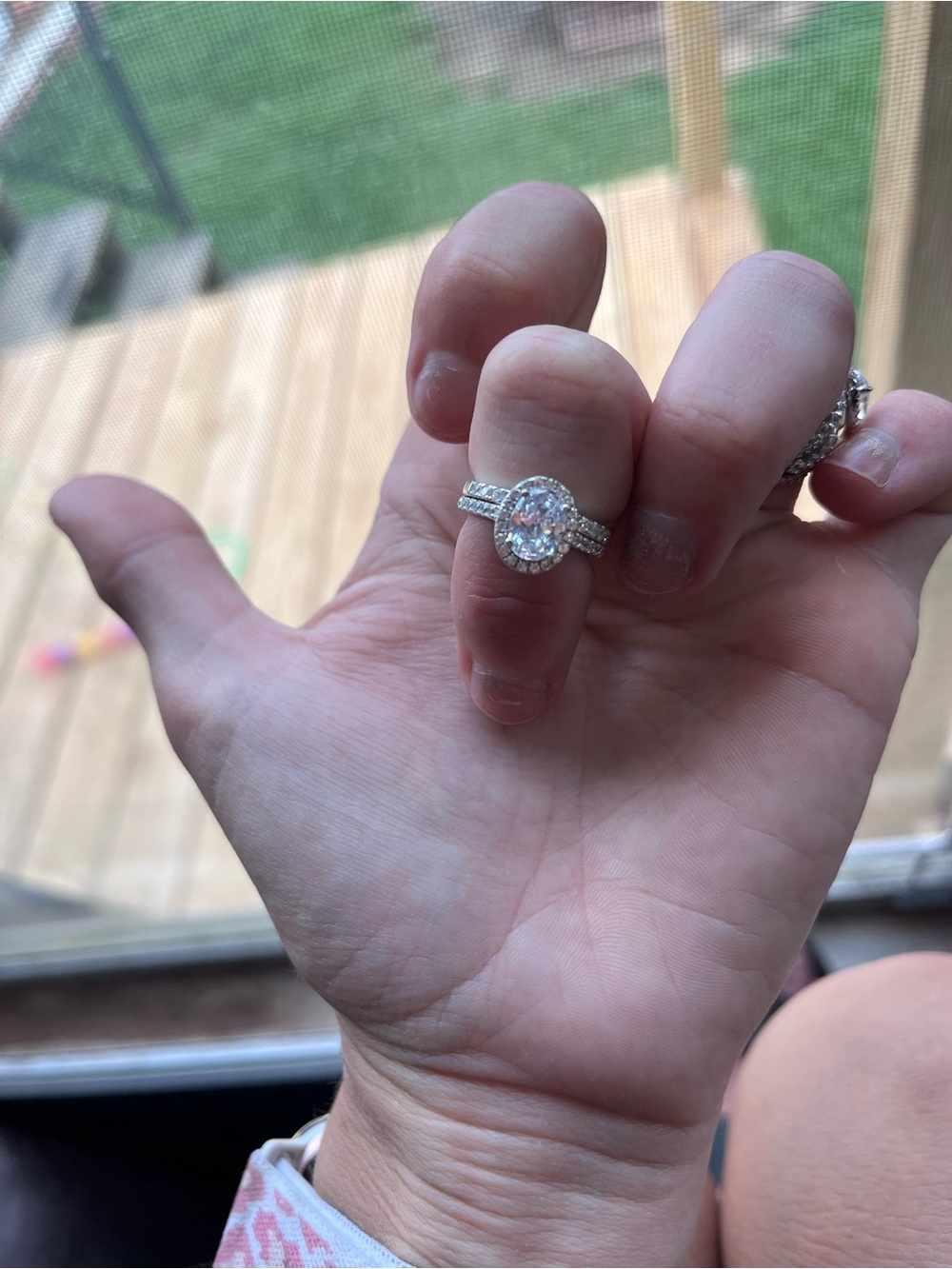 925 Silver-Tone Halo Engagement Ring Set with Clear Center Stone - Women Jewelry